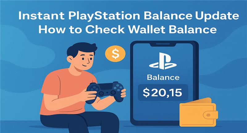  Man holding controller beside phone showing PlayStation wallet balance $20.15.