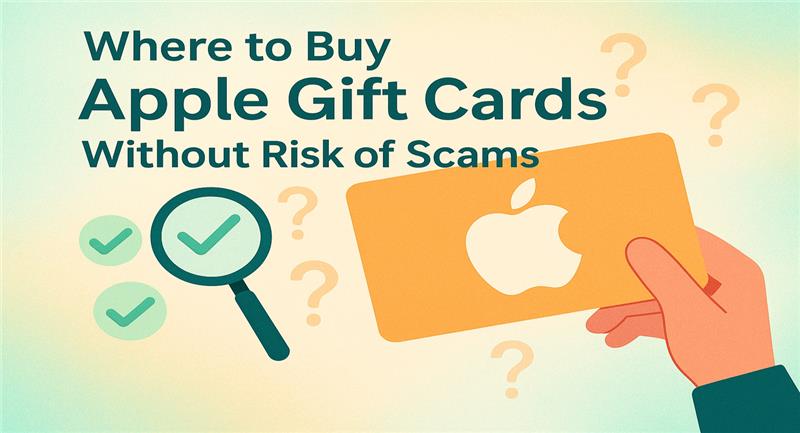 Buying Apple Gift Cards – illustration of Apple gift cards with shopping and payment elements.