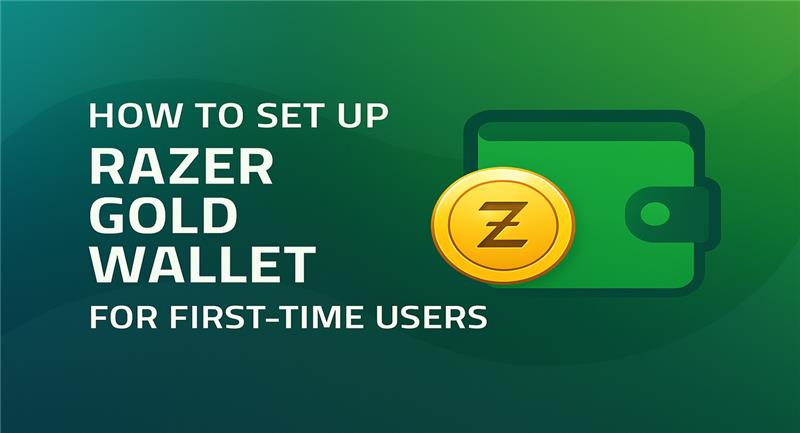 Setting up Razer Gold – illustration showing a person configuring a Razer Gold account with gaming and payment icons.